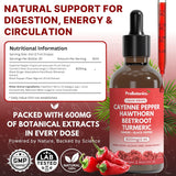 Cayenne Pepper Drops Liquid Supplement | Hawthorn Berry, Turmeric Curcumin, Beet Root, Ginger, Black Pepper