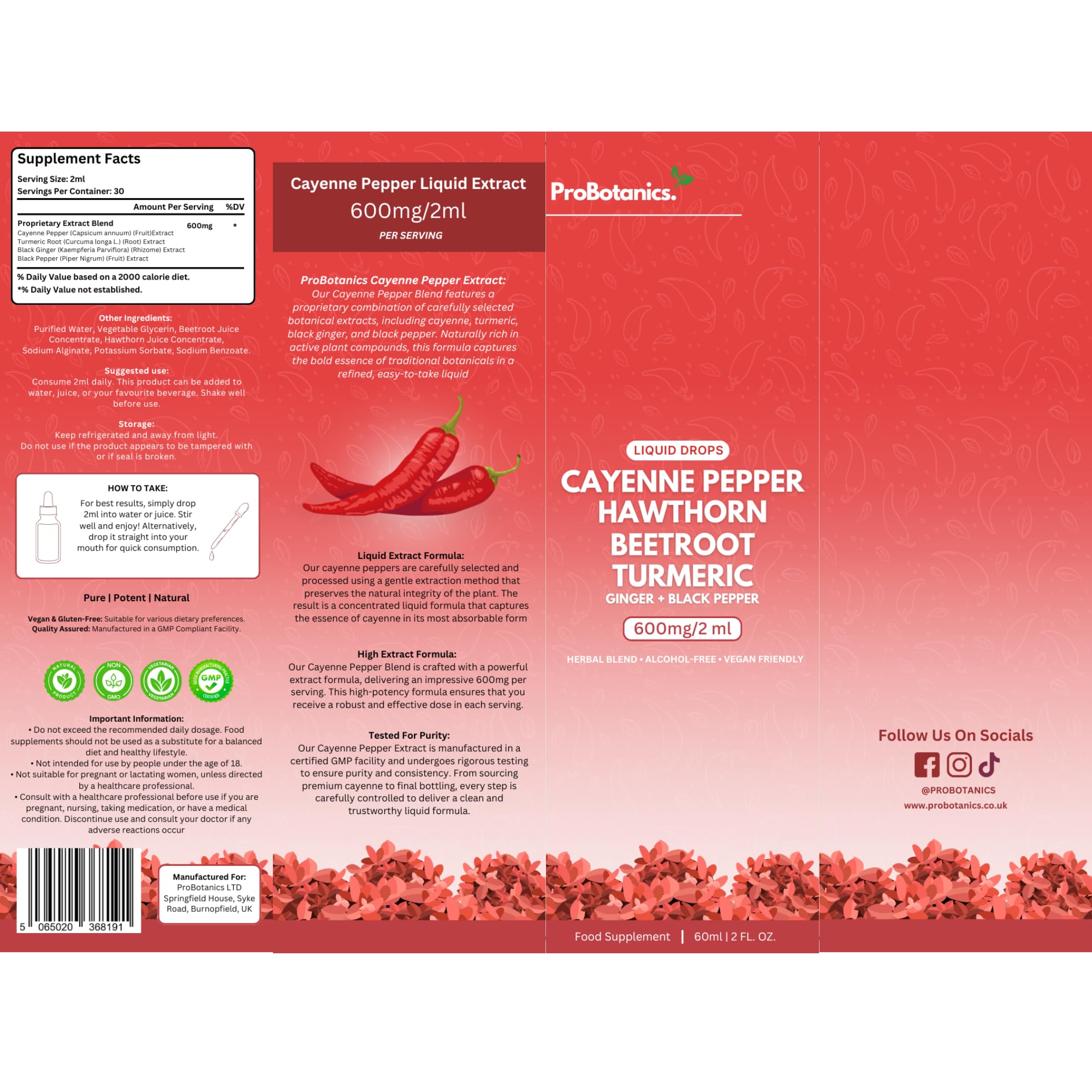 Cayenne Pepper Drops — full label layout with supplement facts and directions