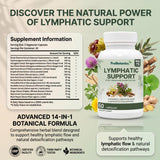 Lymphatic Support capsules — supplement information panel listing 14 herbal extracts per serving