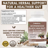 Wormwood Black Walnut and Clove drops — supplement facts panel listing ingredients per 2 ml serving