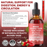 Cayenne Pepper Drops Liquid Supplement | Hawthorn Berry, Turmeric Curcumin, Beet Root, Ginger, Black Pepper